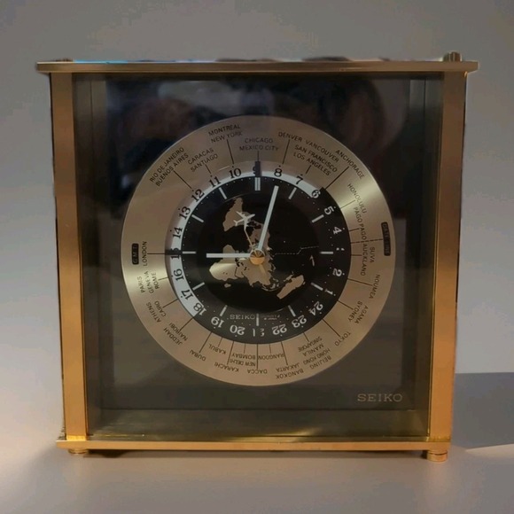 Vintage Seiko Bespoke w/Airplane Second Hand GMT Mantle/Desk Clock Works Great - Picture 1 of 8